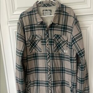 O'Neill Sherpa Jacket Men sz XXL Grey Green Plaid Lined Button Up Flannel shirt